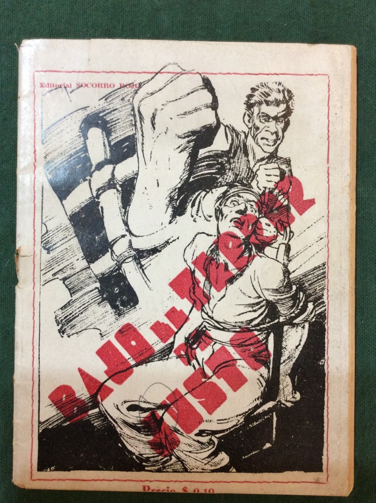 Portada de la publicación “Bajo el terror de justo”, donde se denuncia la represión ilegal de la Sección Especial. Editado por Socorro Rojo Internacional en 1934