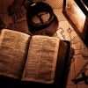 Bible, map, lamp